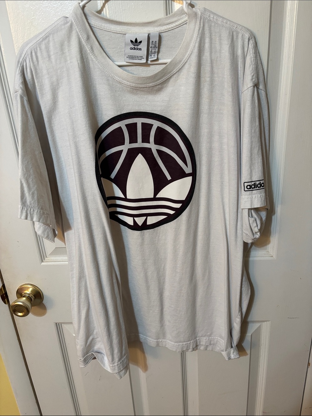 adidas White T‑Shirt with Dark Maroon Trefoil Basketball Graphic